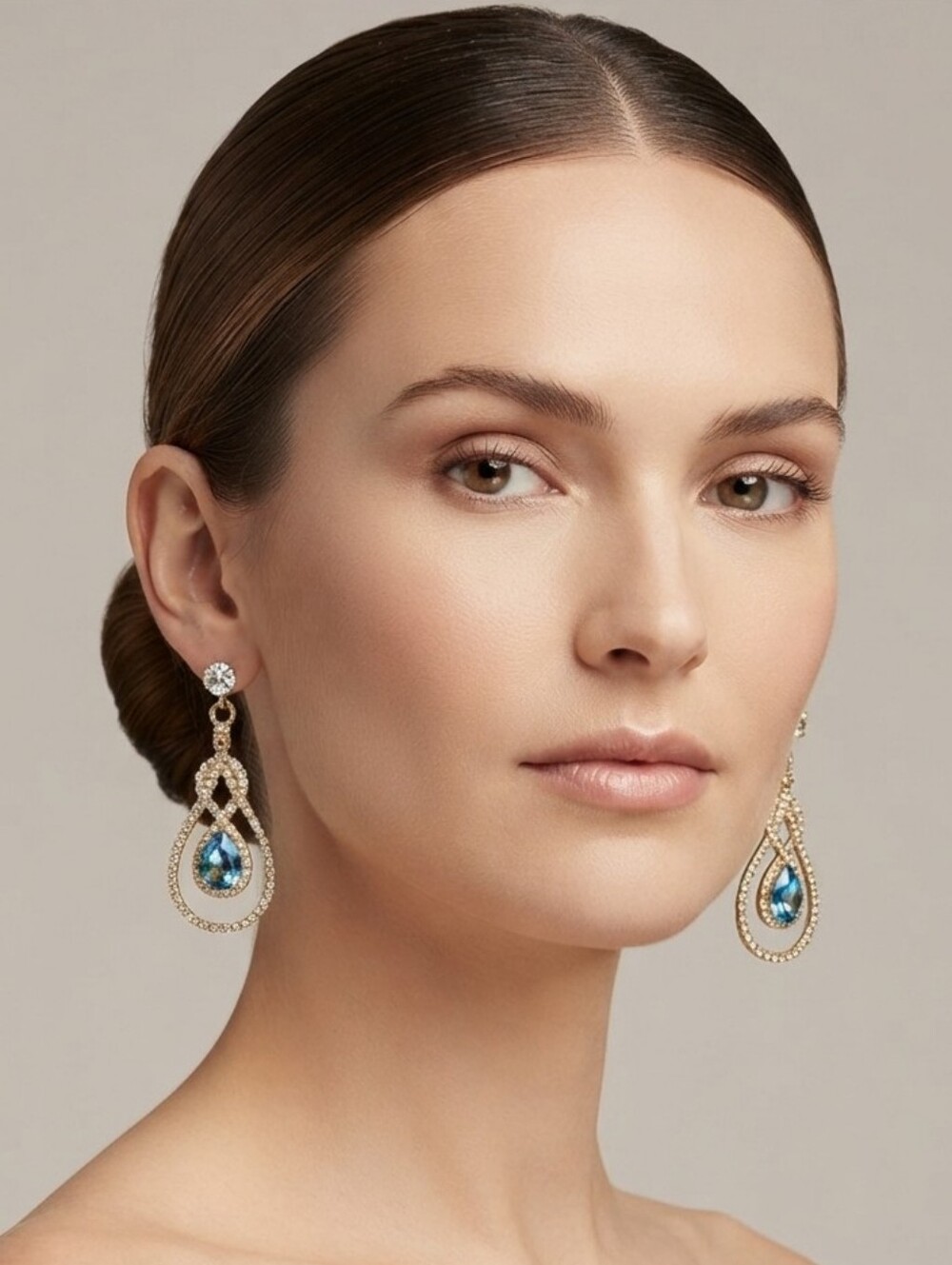 New Women's  Saks Fifth Avenue Gold and Blue Formal Statement Drop Earrings